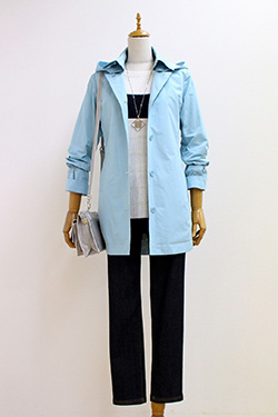 シングルステンカラーコート(着脱可 能フード・襟付き)